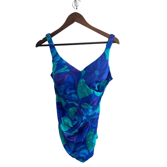 VTG Perfection Fit by Roxanne Bullet Bra Swimsuit Lined Blue Sz 16/38 B - Picture 1 of 2